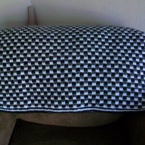 Hand Crochet Black White Metallic Silver Gray Check Lap Afghan Throw 38" x 45"